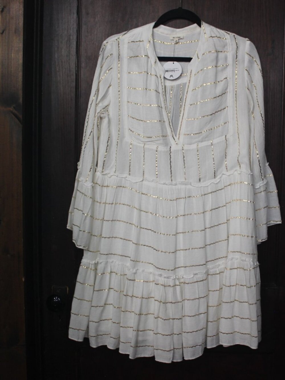 NWT EN CREME WOMENS LOLLY DRESS IN WHITE/GOLD STRIPES SZ M